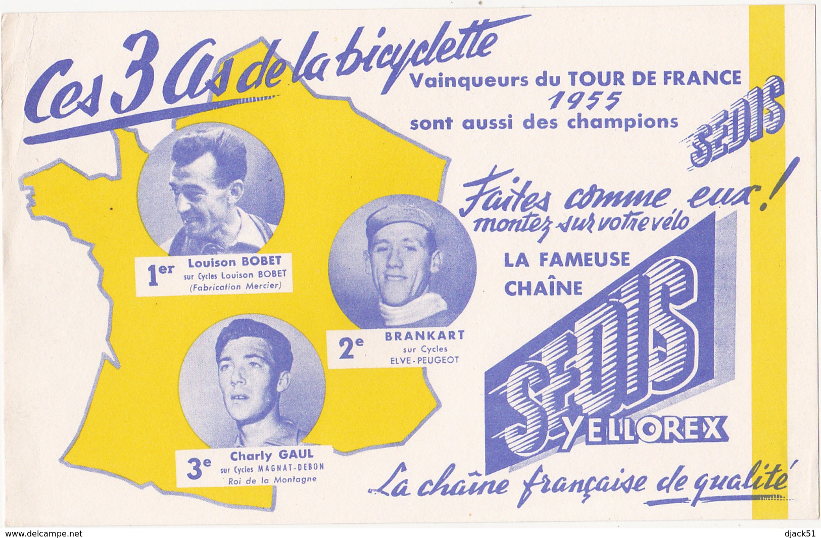 Buvard Chaîne SEDIS / Bicyclette / Tour De France 1955 / Louison Bobet, Brankart, Charly Gaul - Moto & Vélo