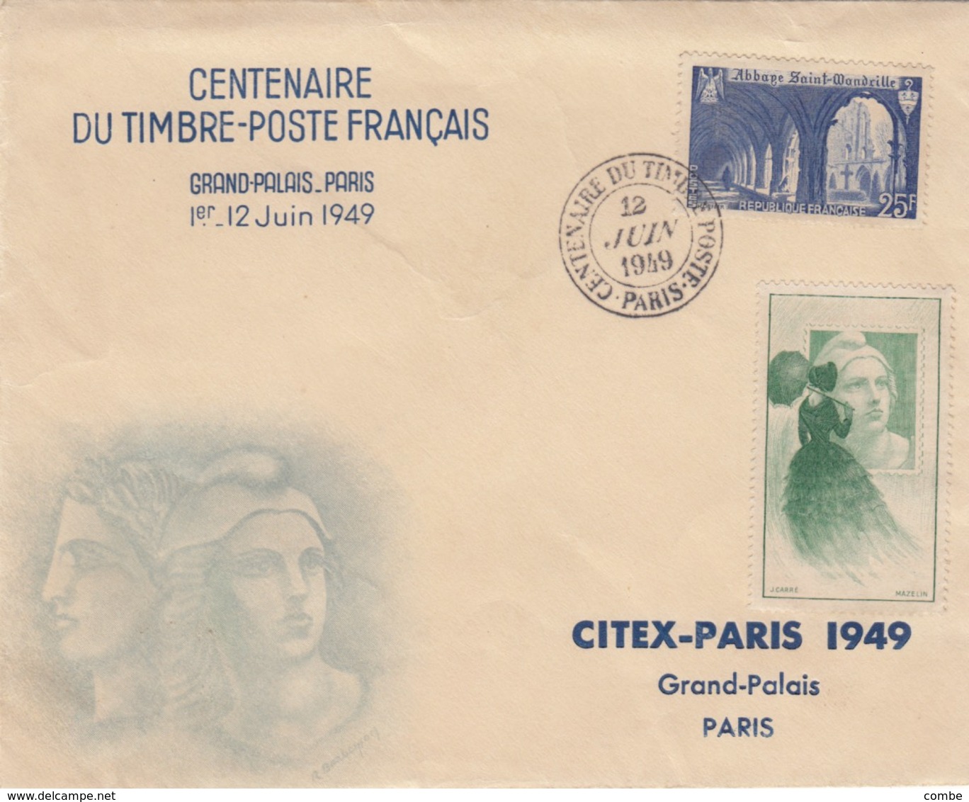 LETTRE. JUIN 49. CENTENAIRE DU TIMBRE FRANCAIS AVEC VIGNETTE CITEX - 1921-1960: Moderne