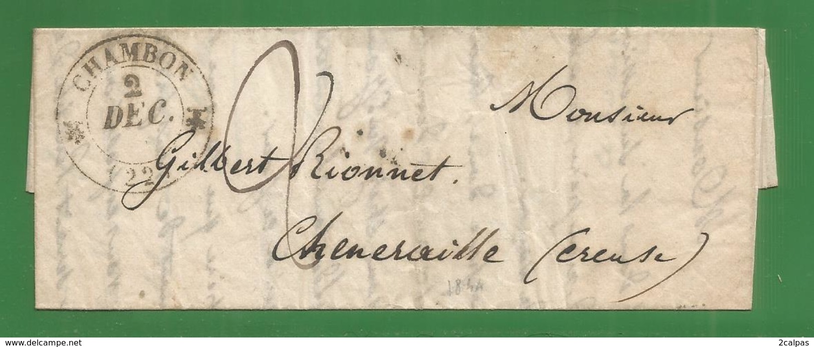 Creuse - 1844 - Chambon Pour Chenerailles - Année Uniquement Sur Cachet De Gueret Au Verso - Taxe Manuelle - 1801-1848: Précurseurs XIX