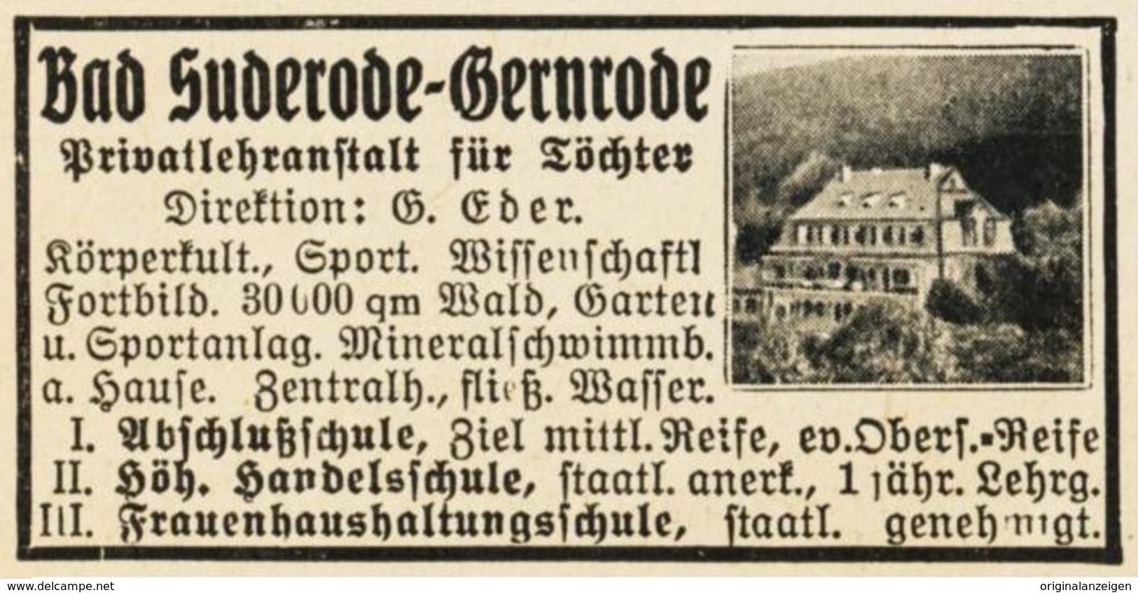 Original-Werbung/ Anzeige 1928 - BAD SUDERODE / GERNRODE - Ca. 55 X 30 Mm - Werbung