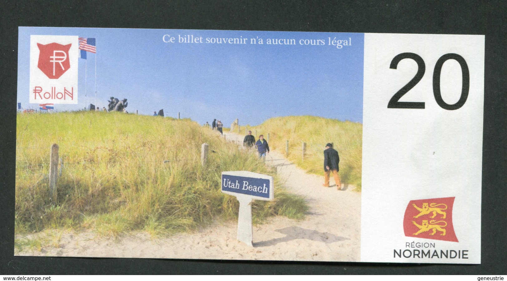 Billet Fantaisie Normandie - Edition Privé "Spécimen 20 Rollon / Cathédrale De Rouen / Plage D'Utah Beach / 2018" - Fiktive & Specimen