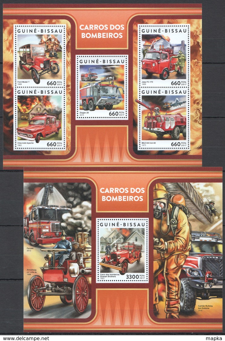 UU897 2017 GUINEA-BISSAU TRANSPORT CARS FIRE TRUCKS CARROS BOMBEIROS KB+BL MNH - Camion