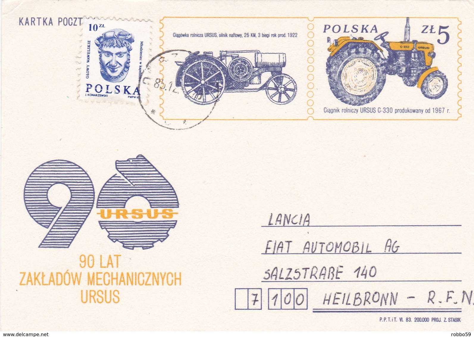 Poland 1983 90 Lat Zakladow Mechaniczynch Ursus 5zt+10zt Postal Stationary Postcard Unused - Entiers Postaux