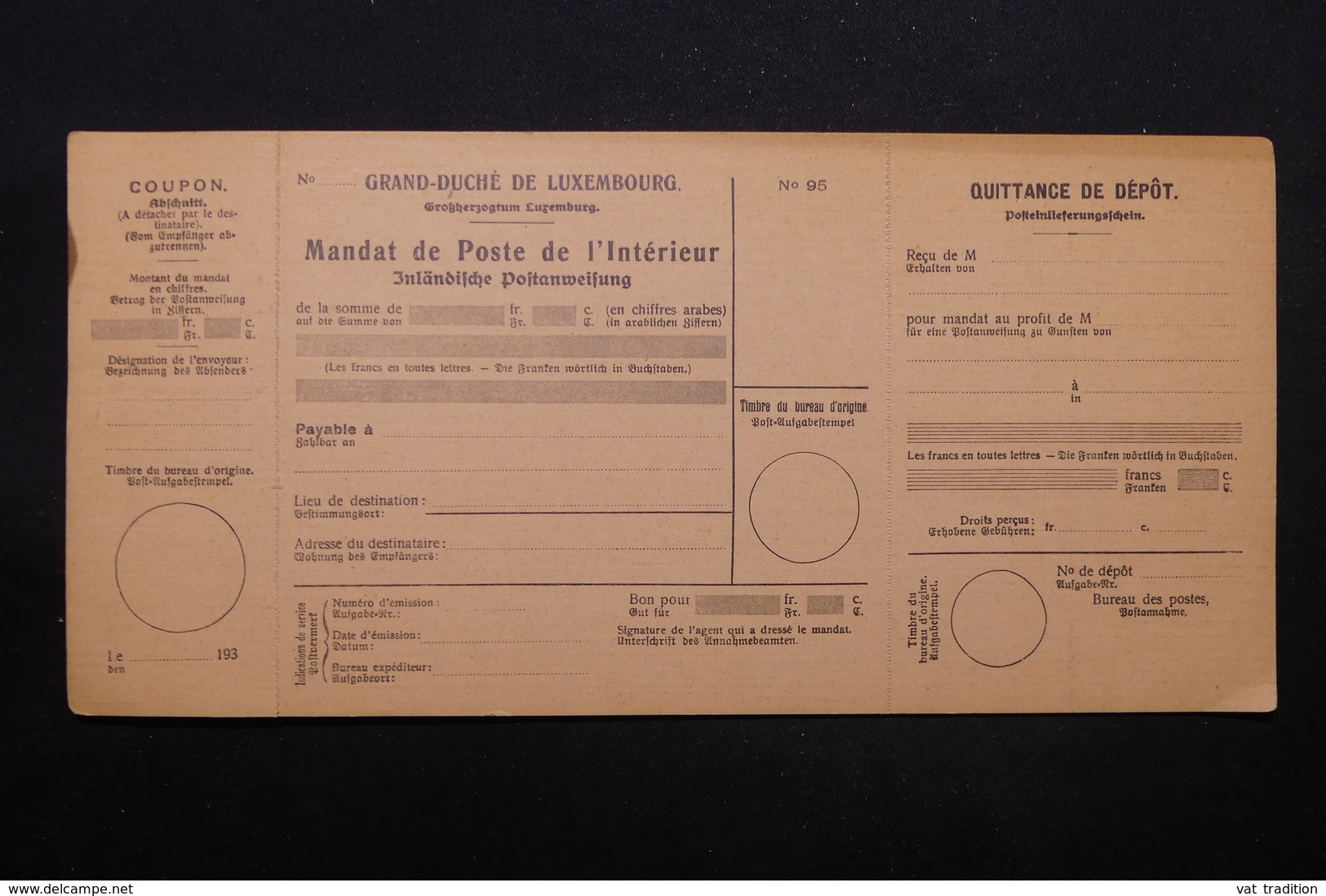 LUXEMBOURG - Mandat De Poste Non Utilisé , Période 1930 - L 28397 - Lettres & Documents