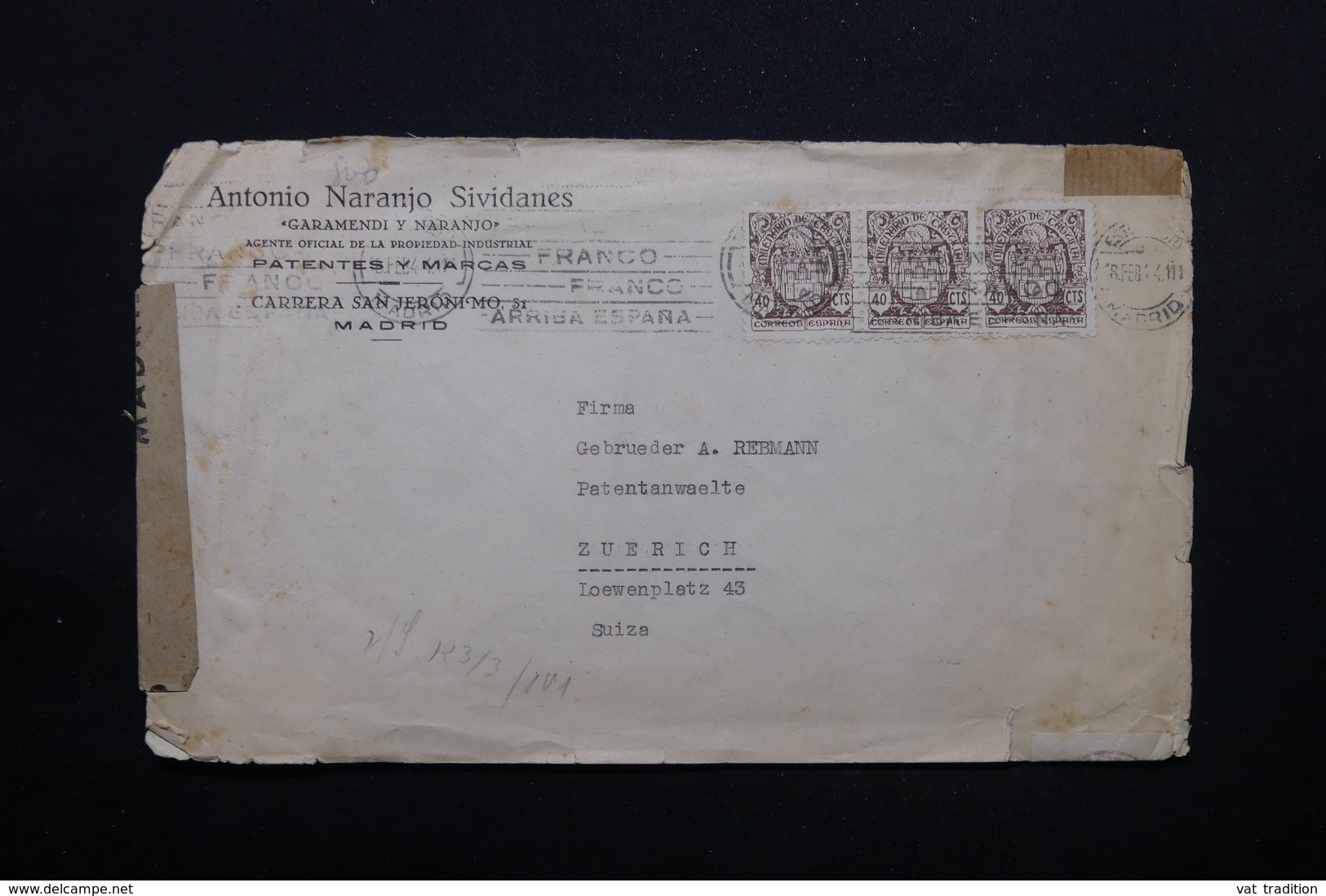 ESPAGNE - Enveloppe Commerciale De Madrid Pour La Suisse En 1944 Avec Contrôles Postaux - L 28399 - Marcas De Censura Nacional