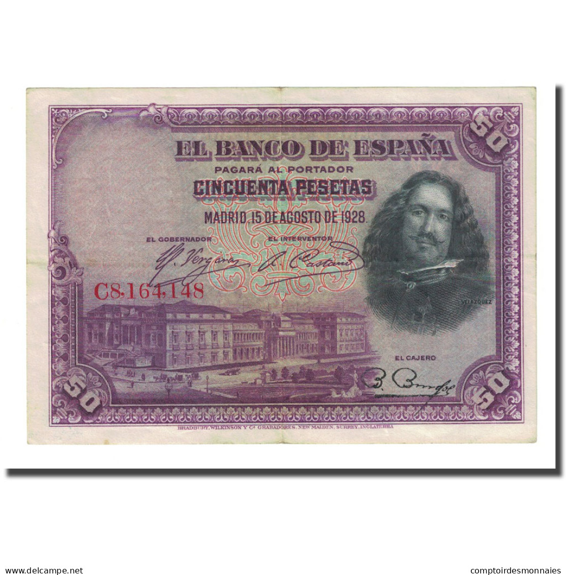 Billet, Espagne, 50 Pesetas, 1928-08-15, KM:75b, TTB - 50 Peseten