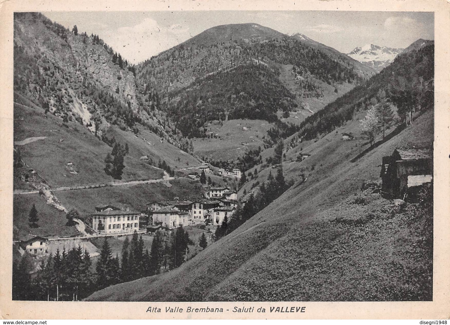 M08053 "ALTA VALLE BREMBANA-SALUTI DA VALLEVE" CART. POST. ORIG. SPED. 1955 - Saluti Da.../ Gruss Aus...