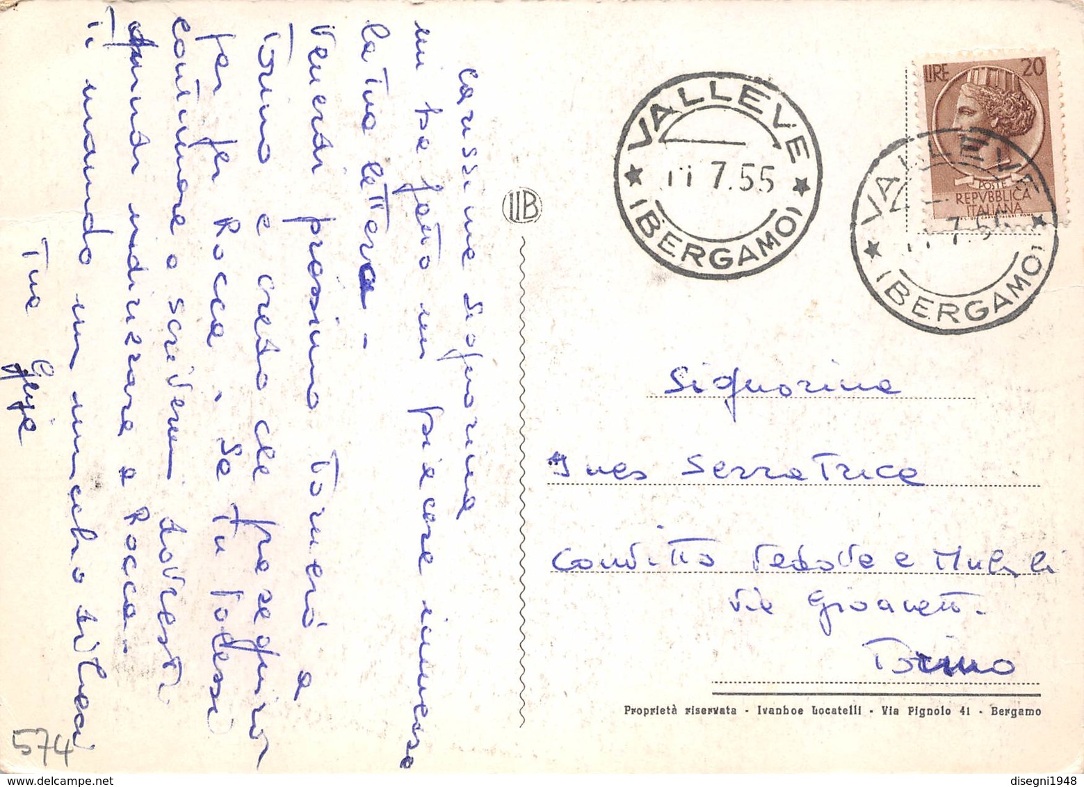 M08053 "ALTA VALLE BREMBANA-SALUTI DA VALLEVE" CART. POST. ORIG. SPED. 1955 - Saluti Da.../ Gruss Aus...