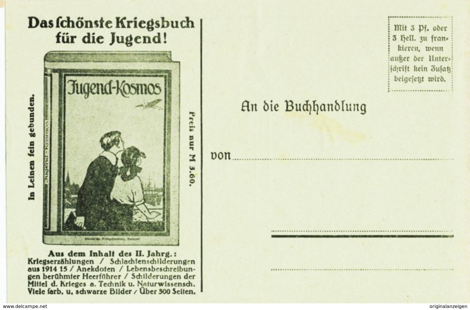 Original-Werbung/ Anzeige 1915 - BÜCHERZETTEL ALS POSTKARTE / KOSMOS - STUTTGART - Ca. 130 X 90 Mm - Werbepostkarten