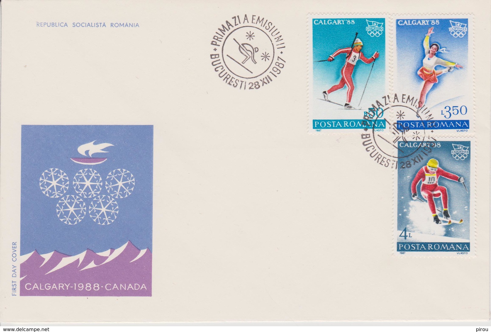 FDC ROUMANIE JEUX OLYMPIQUES DE CALGARY 1988 - Winter 1988: Calgary