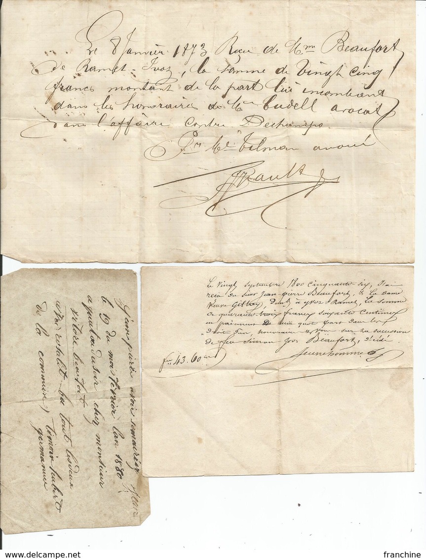 3 Anciens Documents Manuscrits Concernant Mr Et Mme BEAUFORT à YVOZ-RAMET - Manuscrits