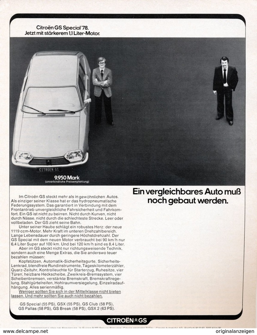 Original-Werbung/ Anzeige 1977 - CITROEN GS SPECIAL - Ca. 180 X 240 Mm - Pubblicitari