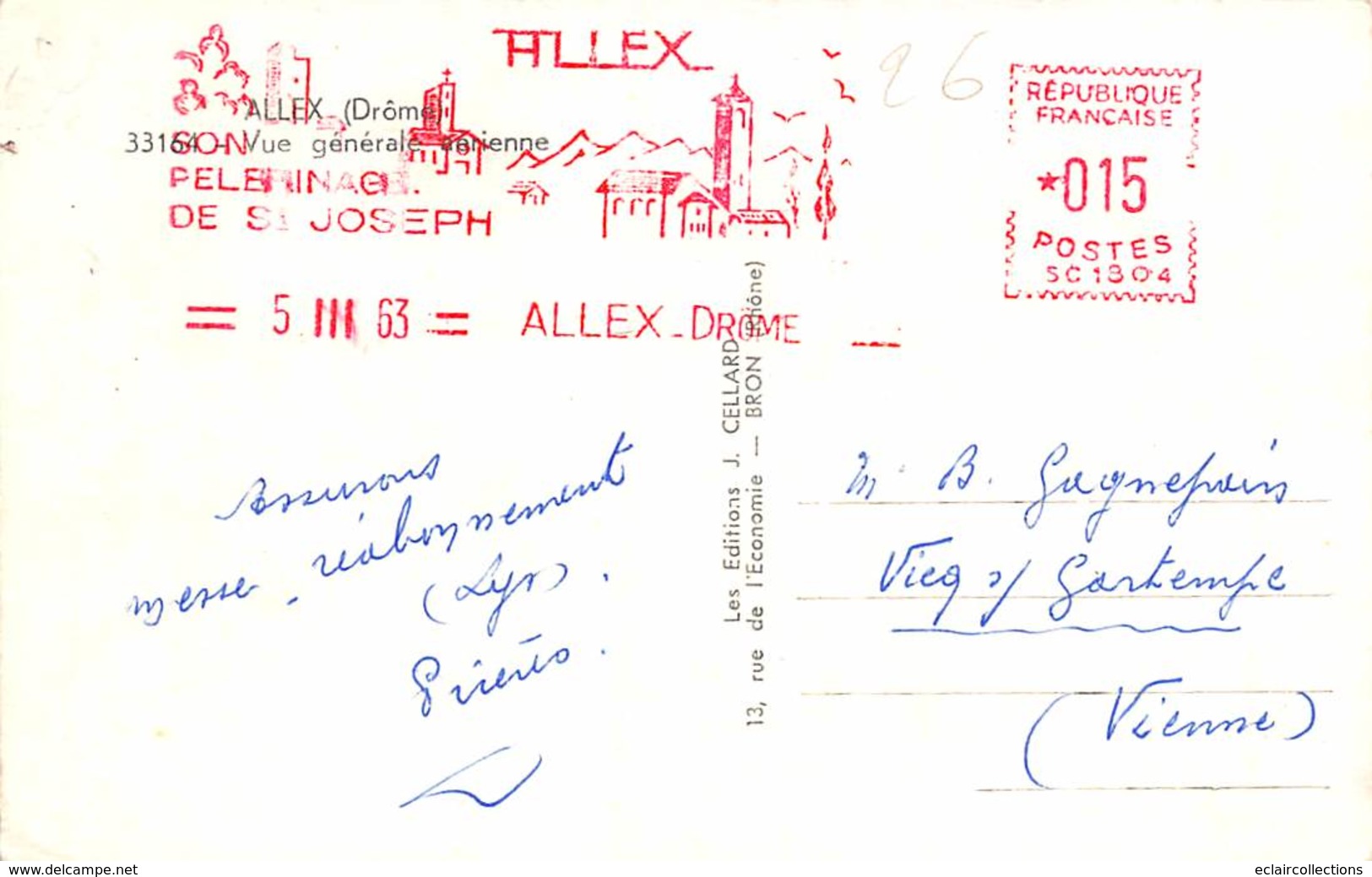 Allex       26      Vue Générale Aérienne  1963  (Voir Scan) - Otros & Sin Clasificación