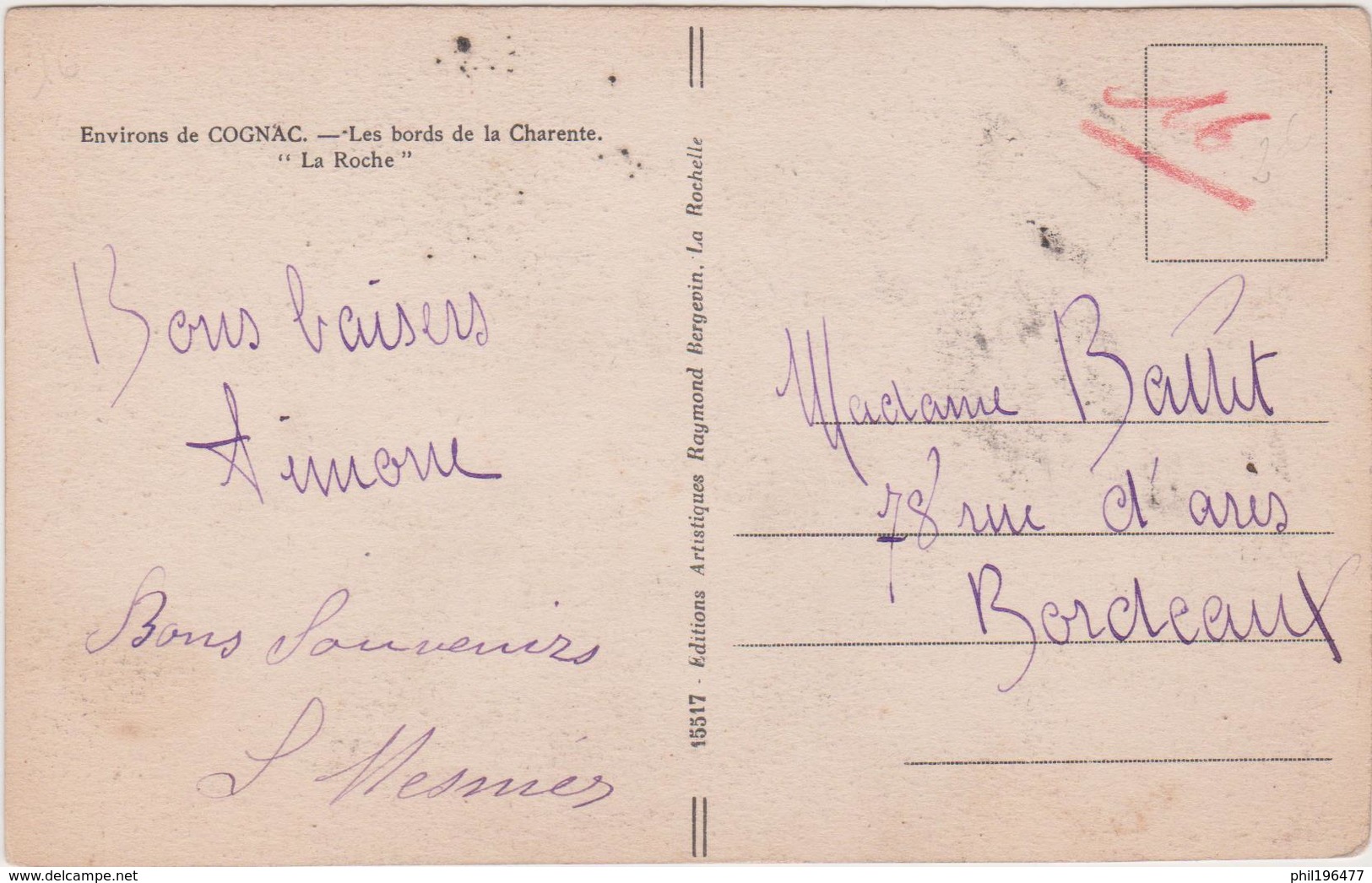 16 Environs De Cognac - Cpa / Les Bords De La Charente - "La Roche" - Circulé 1930. - Cognac