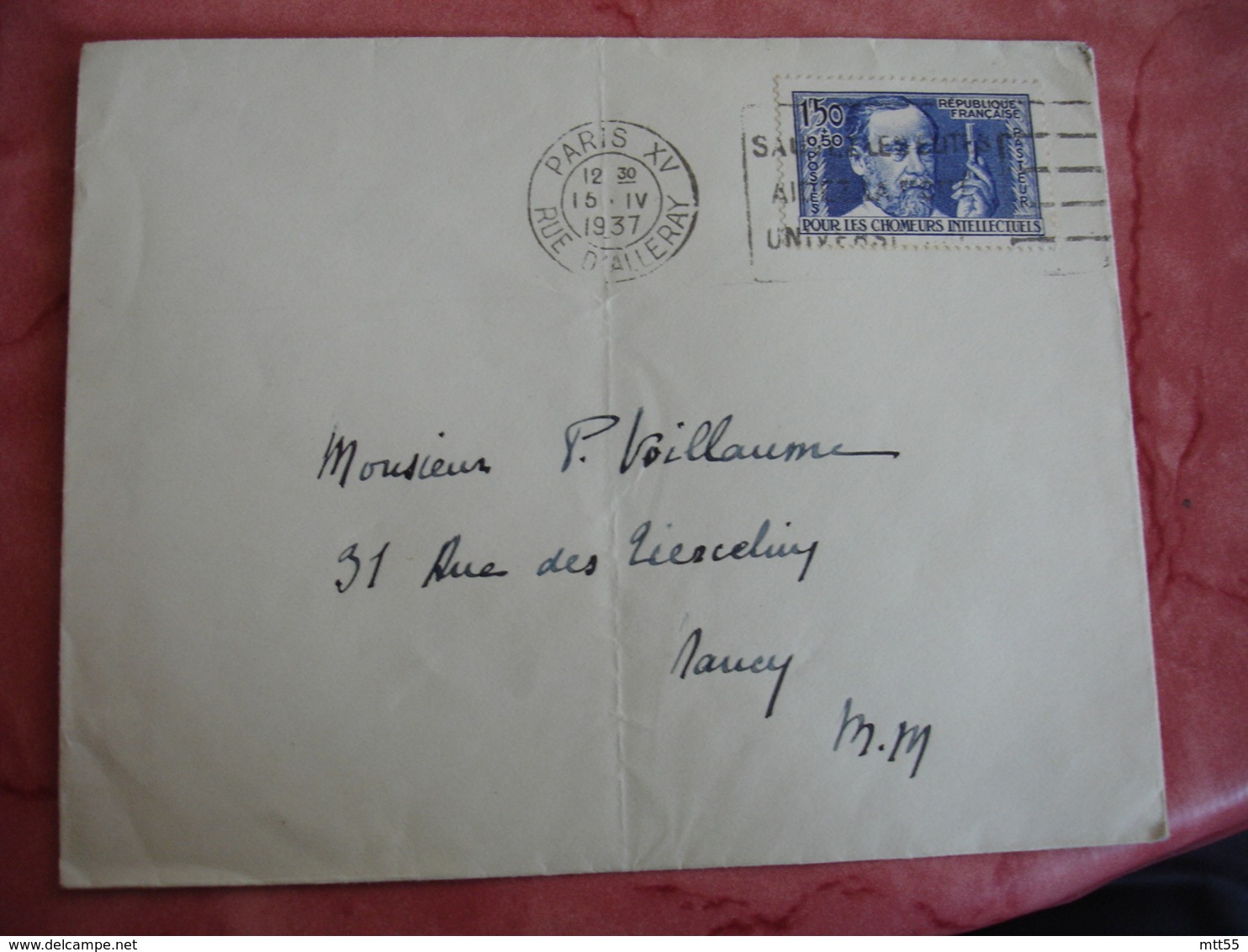 Lettre Timbre  Pasteur 1 F 50 Plus  0.5 Seul Sur Lettre - 1921-1960: Modern Period