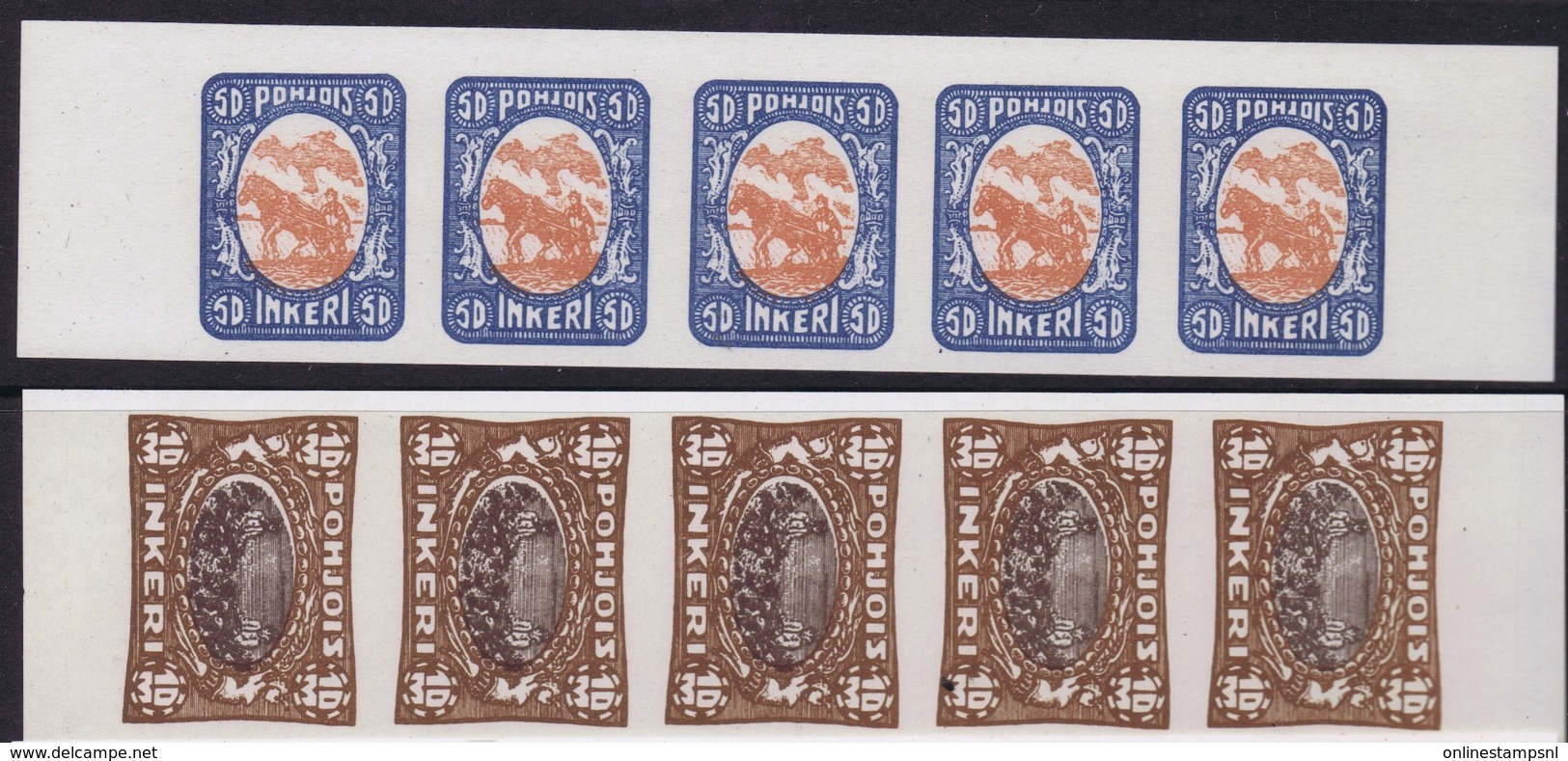 Finland Ingrie Pohjois Non Perforated  In Strips Of 5 Not Used (*) SG Possible Proofs - Ongebruikt