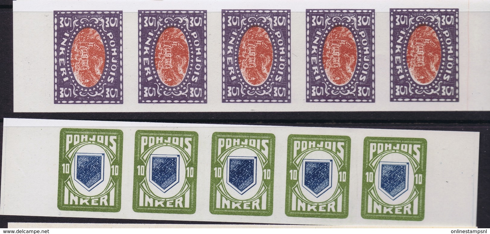 Finland Ingrie Pohjois Non Perforated  In Strips Of 5 Not Used (*) SG Possible Proofs - Nuovi