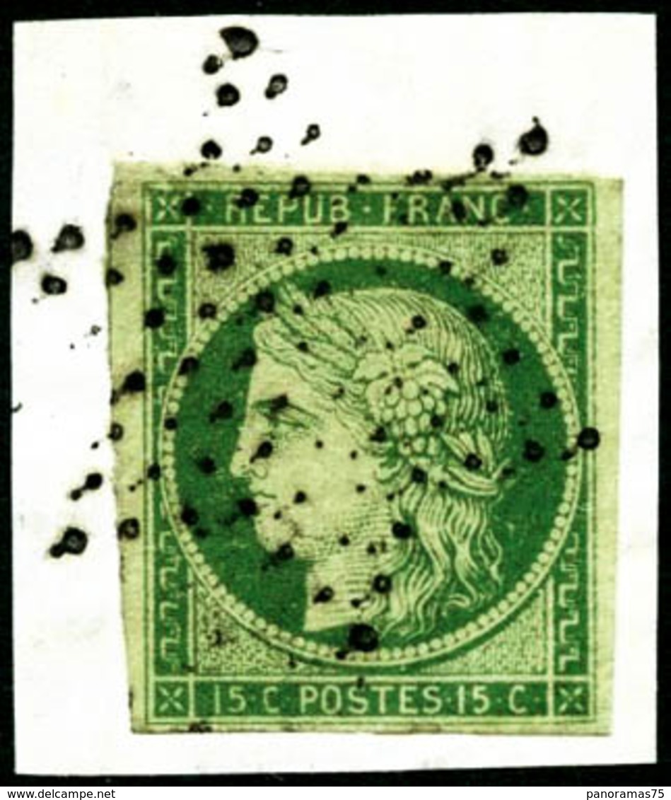 Oblit. S/fragment N°2 15c Vert, Obl étoile S/fragment - TB - 1849-1850 Cérès