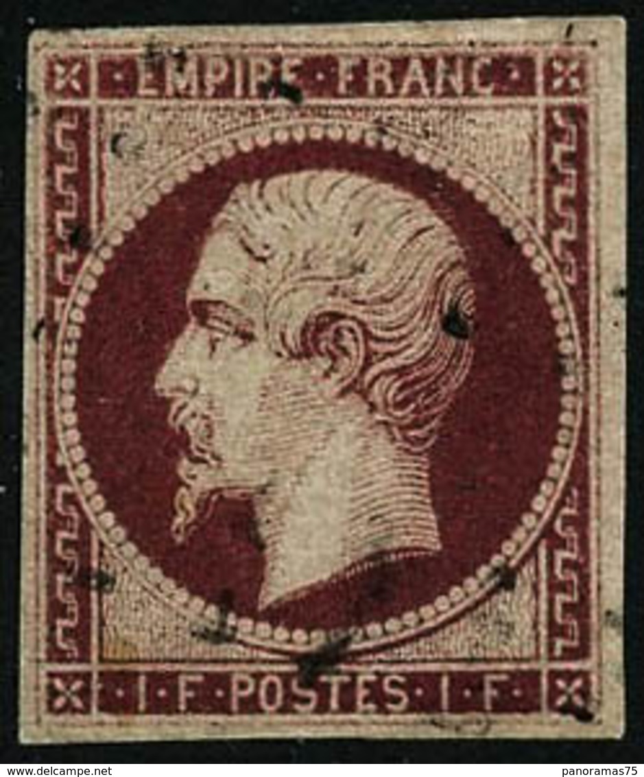Oblit. N°18a 1F Carmin Foncé, Certif Calves - TB - 1853-1860 Napoleone III