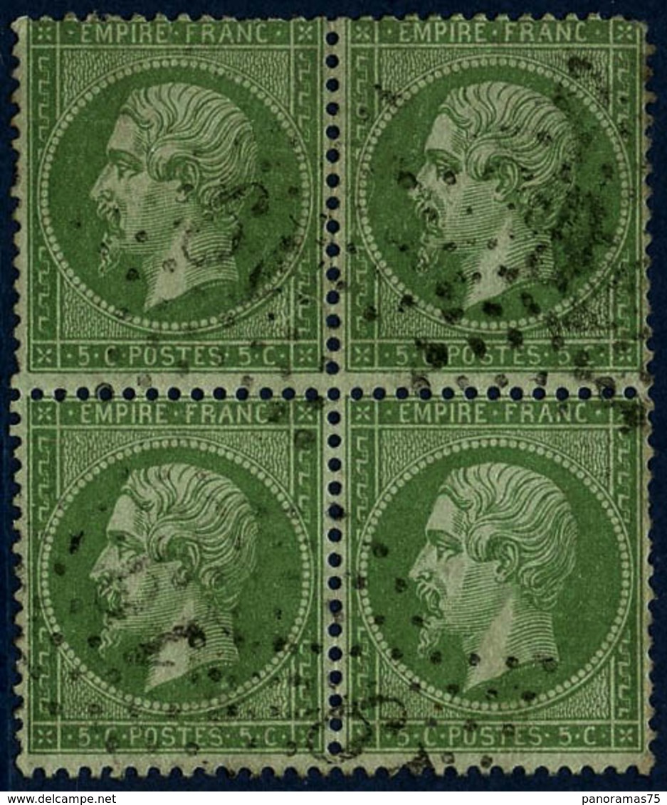 Oblit. N°20 5c Vert, Bloc De 4 - TB - 1862 Napoléon III