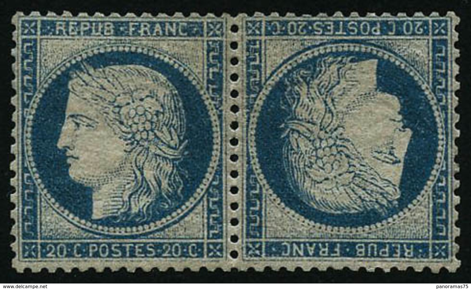 * N°37c 20c Bleu, Paire Tête-bêche Au Verso 3 Signatures Dont Calves - TB - 1870 Siège De Paris