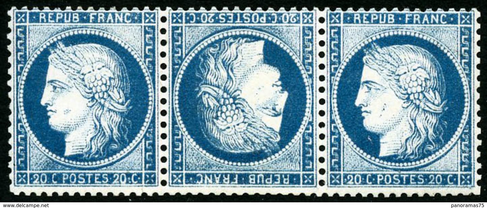 * N°37c 20c Bleu, Paire Tête-bèche Dans Une Bande De 3, Signé Brun - TB - 1870 Assedio Di Parigi