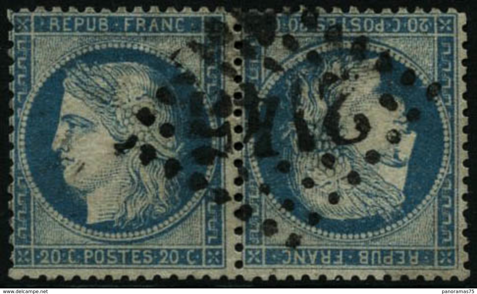 Oblit. N°37c 20c Bleu, Paire Tête-bèche Obl GC 2145, Impression Recto-verso RARE - TB - 1870 Asedio De Paris