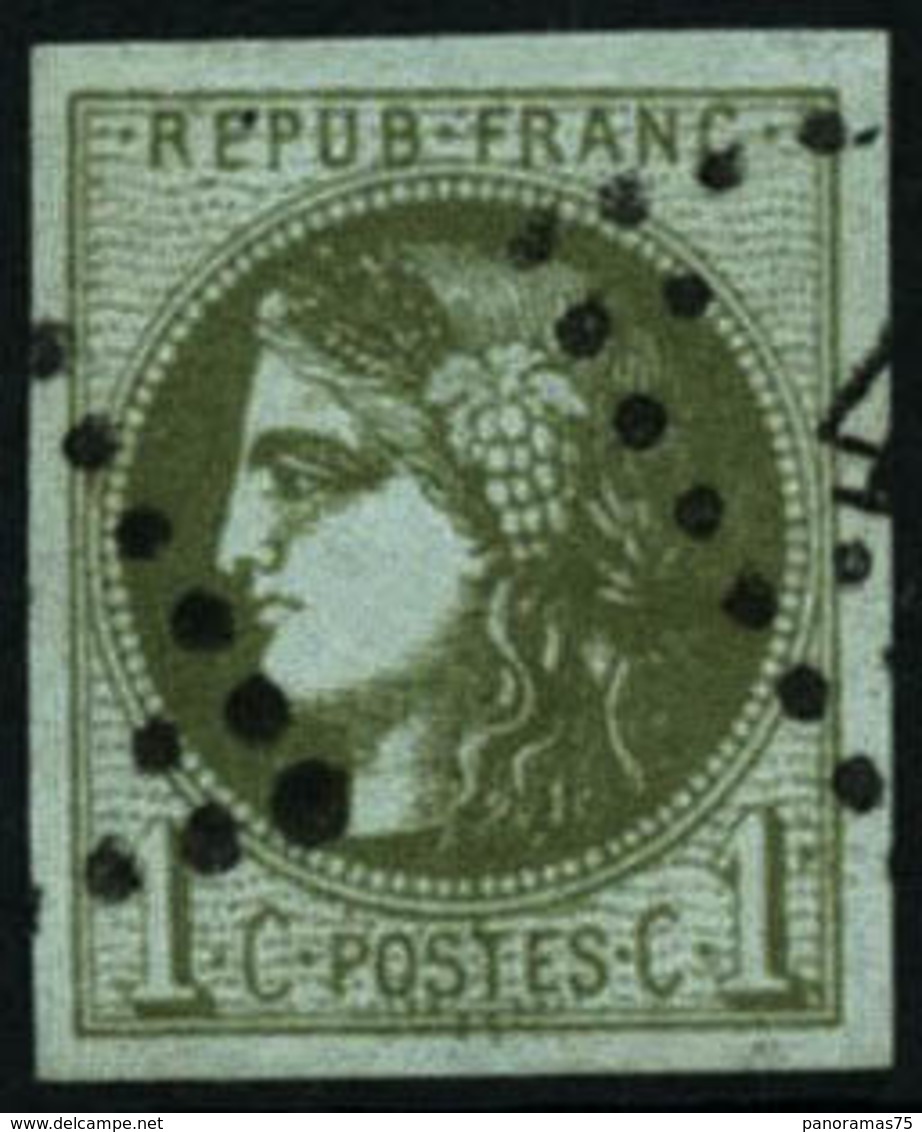 Oblit. N°39Ca 1c Olive Clair, R3 - TB - 1870 Ausgabe Bordeaux