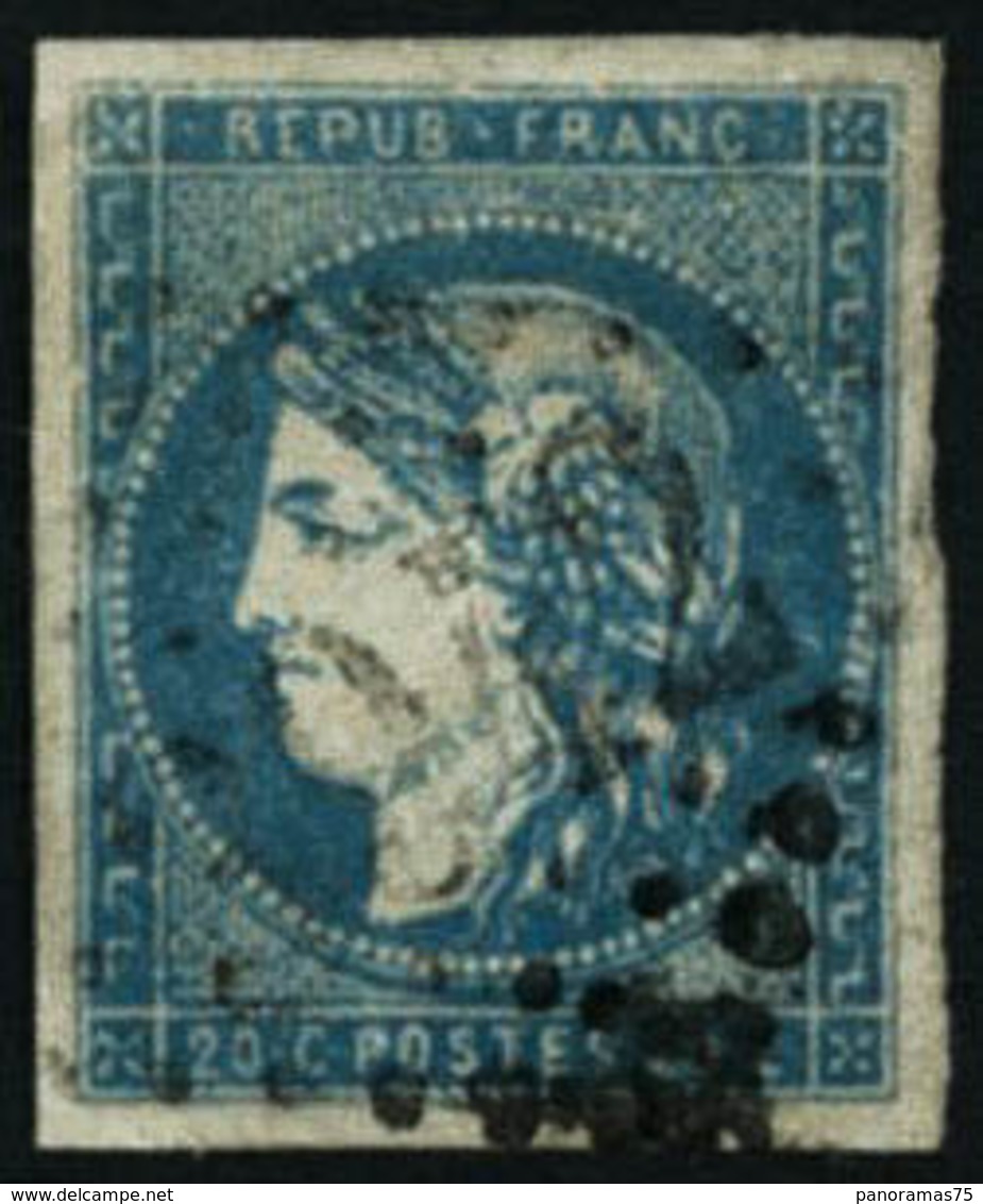 Oblit. N°44B 20c Bleu, Type I , R2 Infime Pelurage Au Verso - B - 1870 Emission De Bordeaux