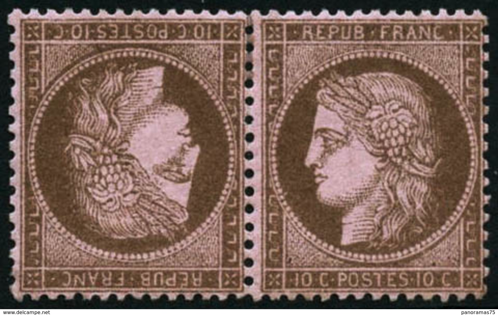 * N°58c 10c Brun S/rose, Paire Tête-bèche Quasi SC - TB - 1871-1875 Ceres