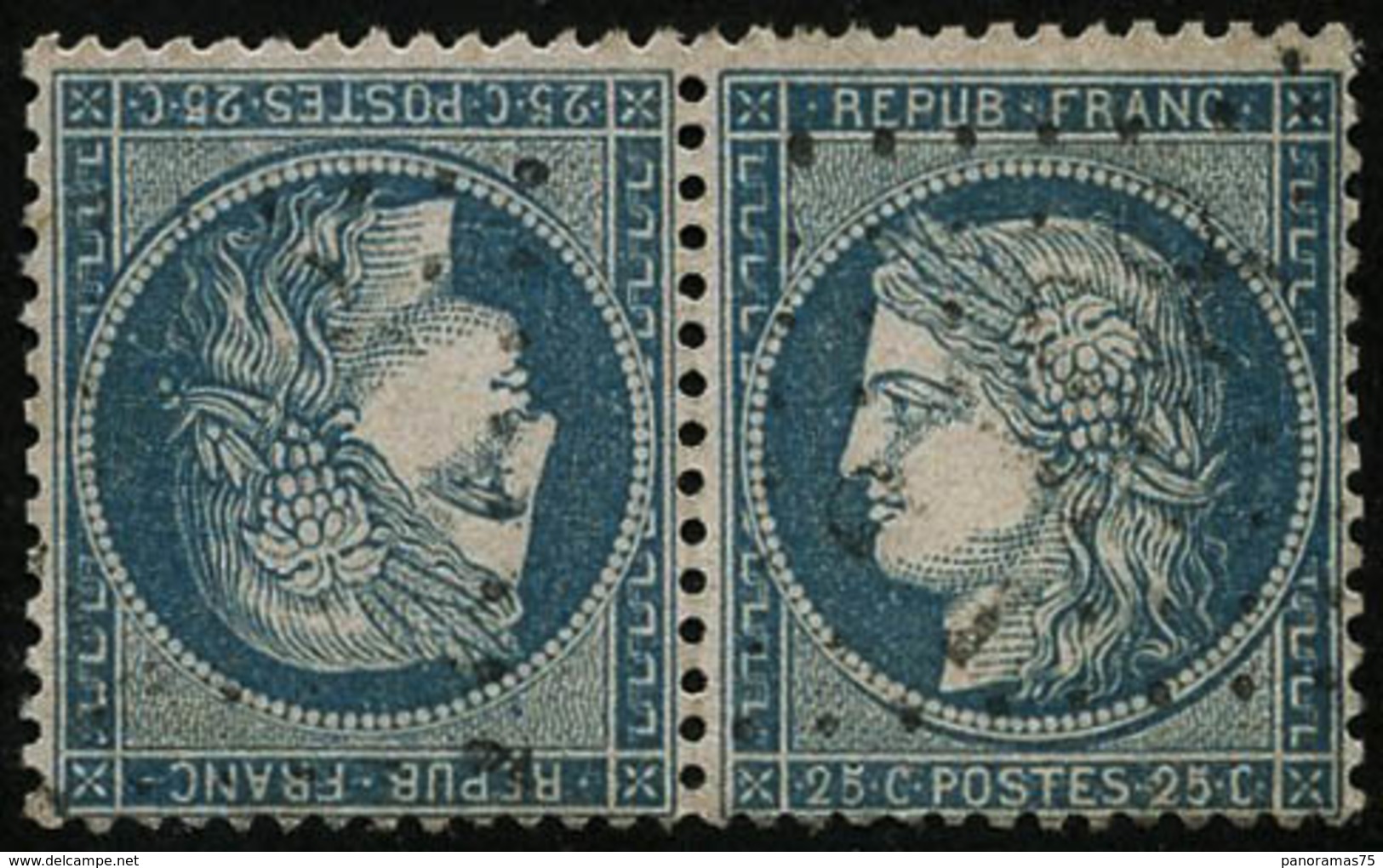 Oblit. N°60Ab 25c Bleu, Type I, Paire Tête-bèche - TB - 1871-1875 Ceres