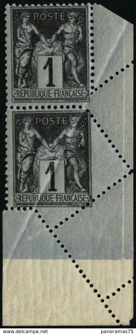 ** N°83 1c Noir S/azuré, Paire Superbe Variété De Piquage - TB - 1876-1898 Sage (Type II)