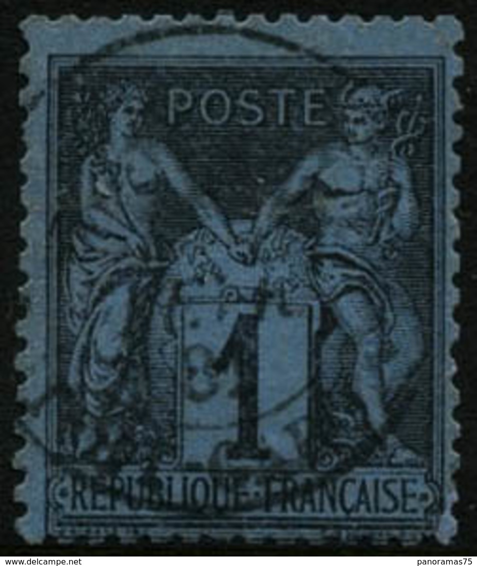 Oblit. N°84 1c Noir S/bleu De Prusse, Infime Froissure - B - 1876-1898 Sage (Tipo II)