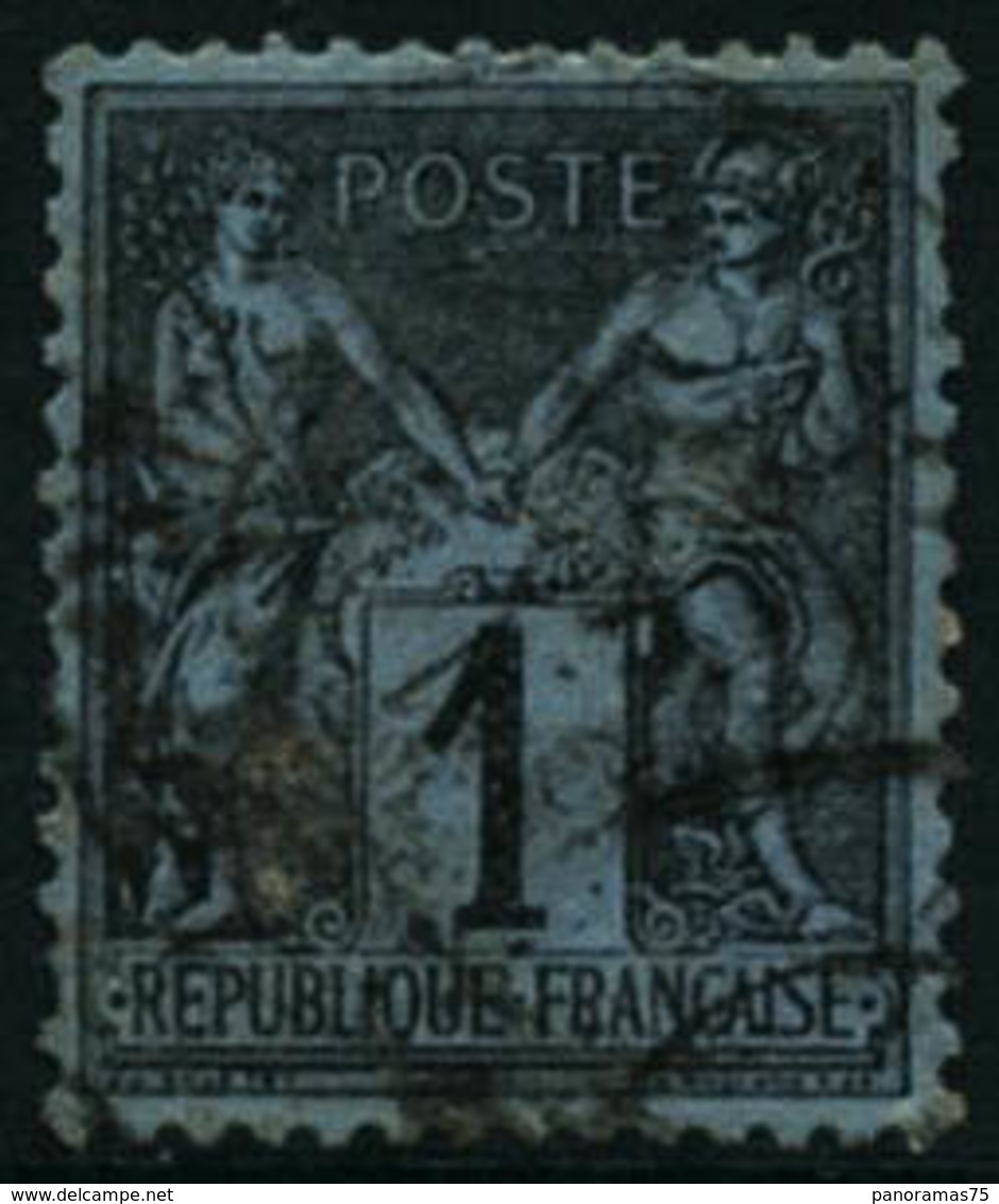 Oblit. N°84 1c Noir S/bleu De Prusse, Une Dent Pliée - B - 1876-1898 Sage (Type II)