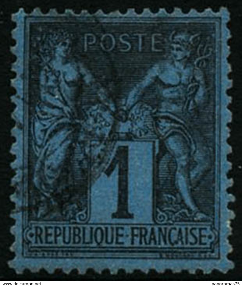 Oblit. N°84 1c Noir S/bleu De Prusse, Infime Froissure Insignifiante - B - 1876-1898 Sage (Tipo II)