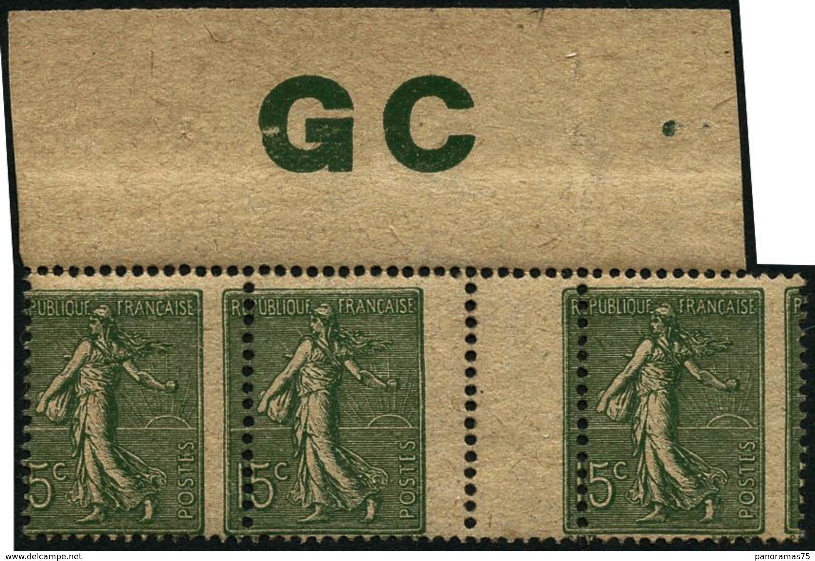 ** N°130j 15c Vert Gris, Papier GC Bande De 3 Superbe Variété De Piquage - TB - Altri & Non Classificati