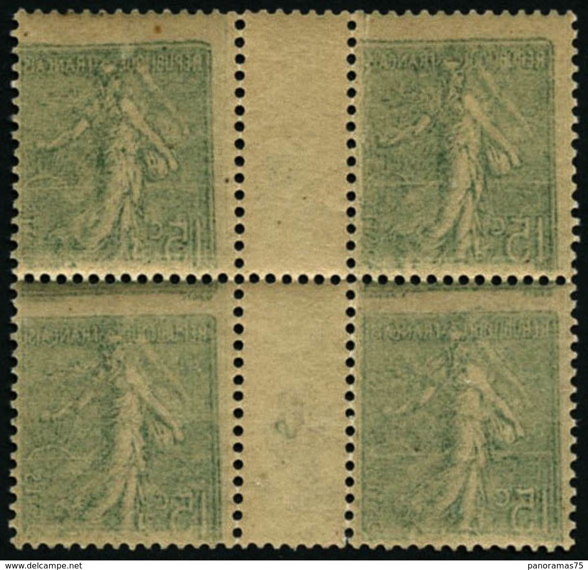 ** N°130h 15c Vert-gris, Bloc De 4 Mill 6  Impression Recto-verso - TB - Other & Unclassified