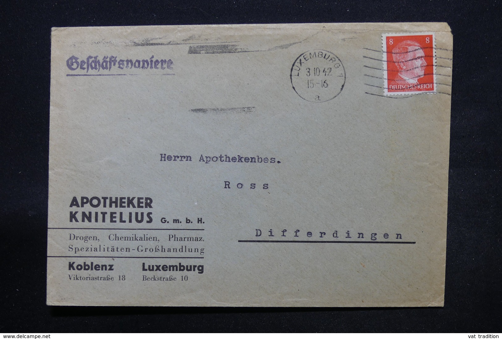 LUXEMBOURG - Enveloppe Commerciale De Luxembourg Pour Differdingen En 1942 - L 28430 - 1940-1944 Ocupación Alemana
