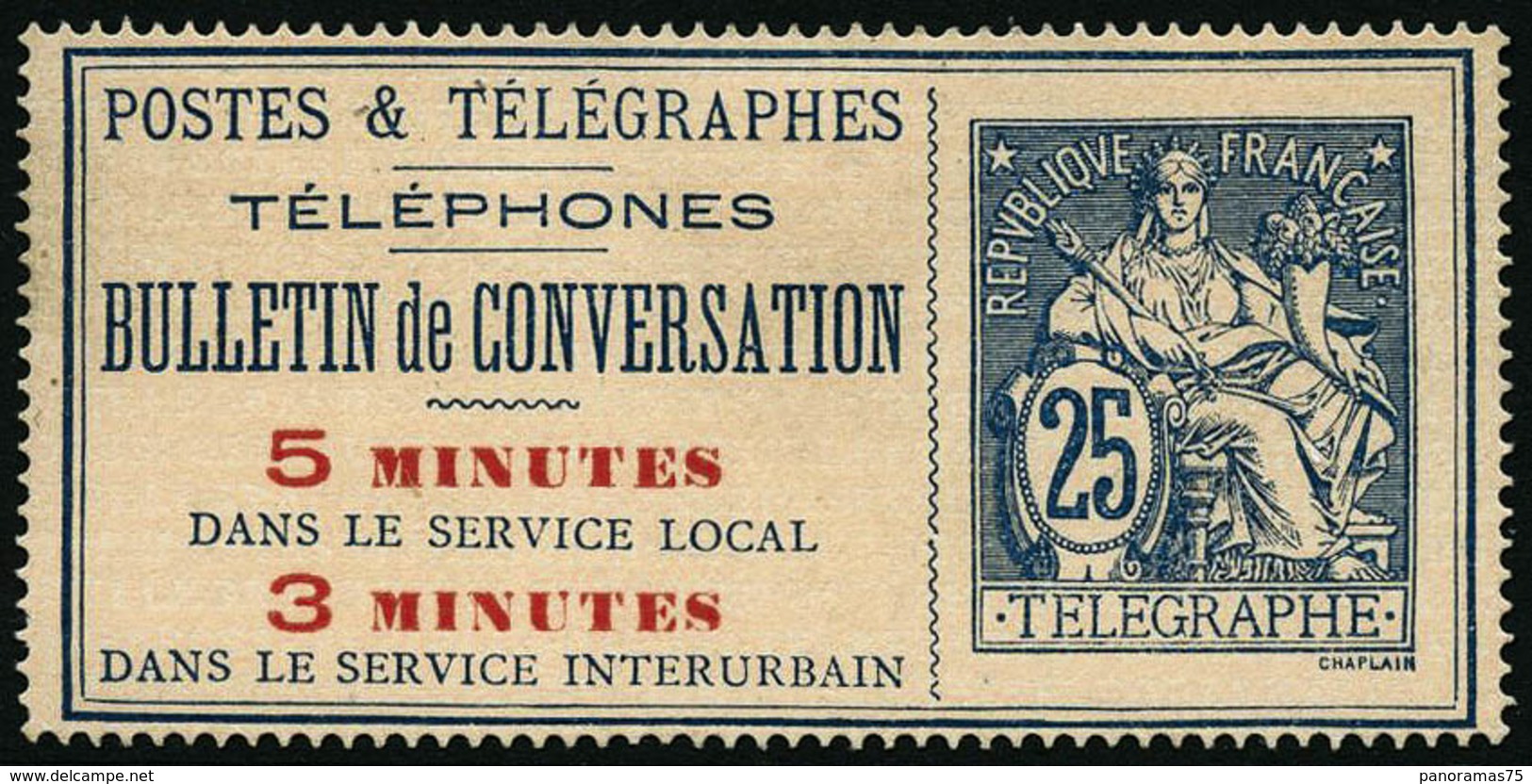 (*) N°13 25c Bleu S/chamois - TB - Telegraaf-en Telefoonzegels