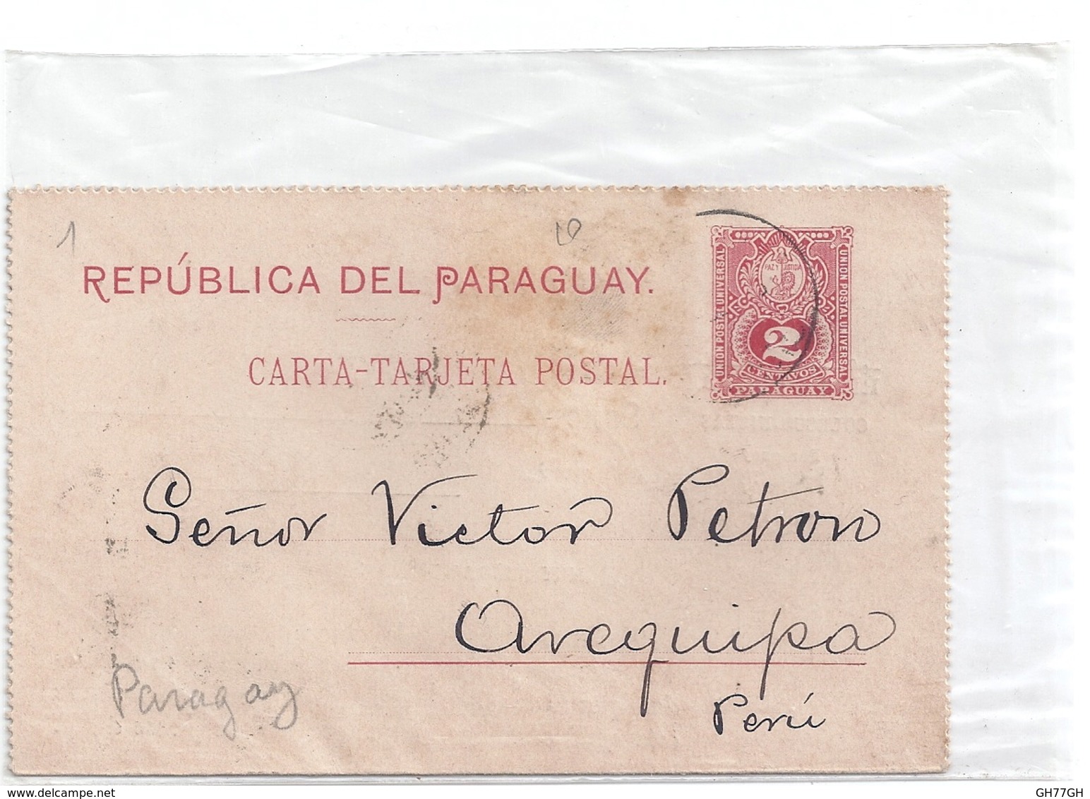 Carte Paraguay -tampons 1895 PEROU-BUENOS AIRES-CHILI - Paraguay