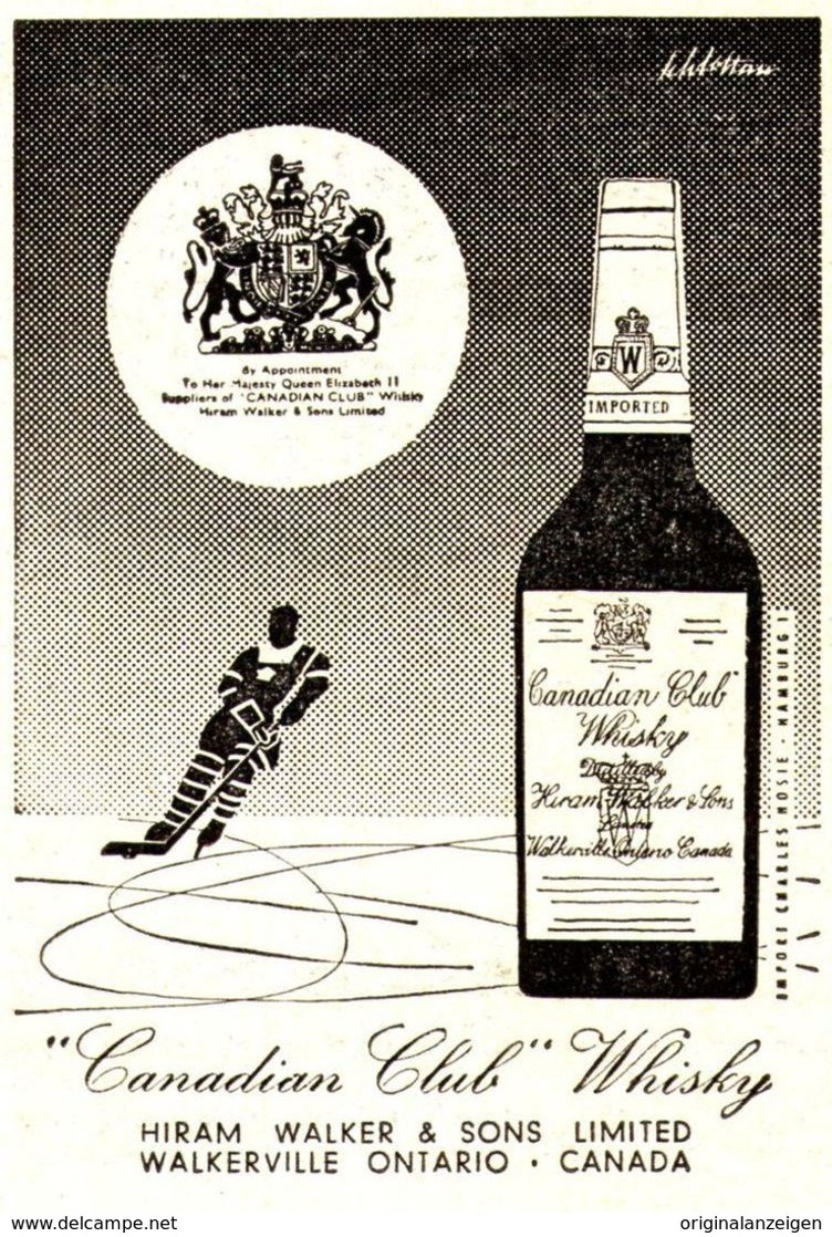 Original-Werbung/ Anzeige 1956 - CANADIAN CLUB WHISKY / MOTIV EISHOCKEY - Ca. 125 X 160 Mm - Advertising