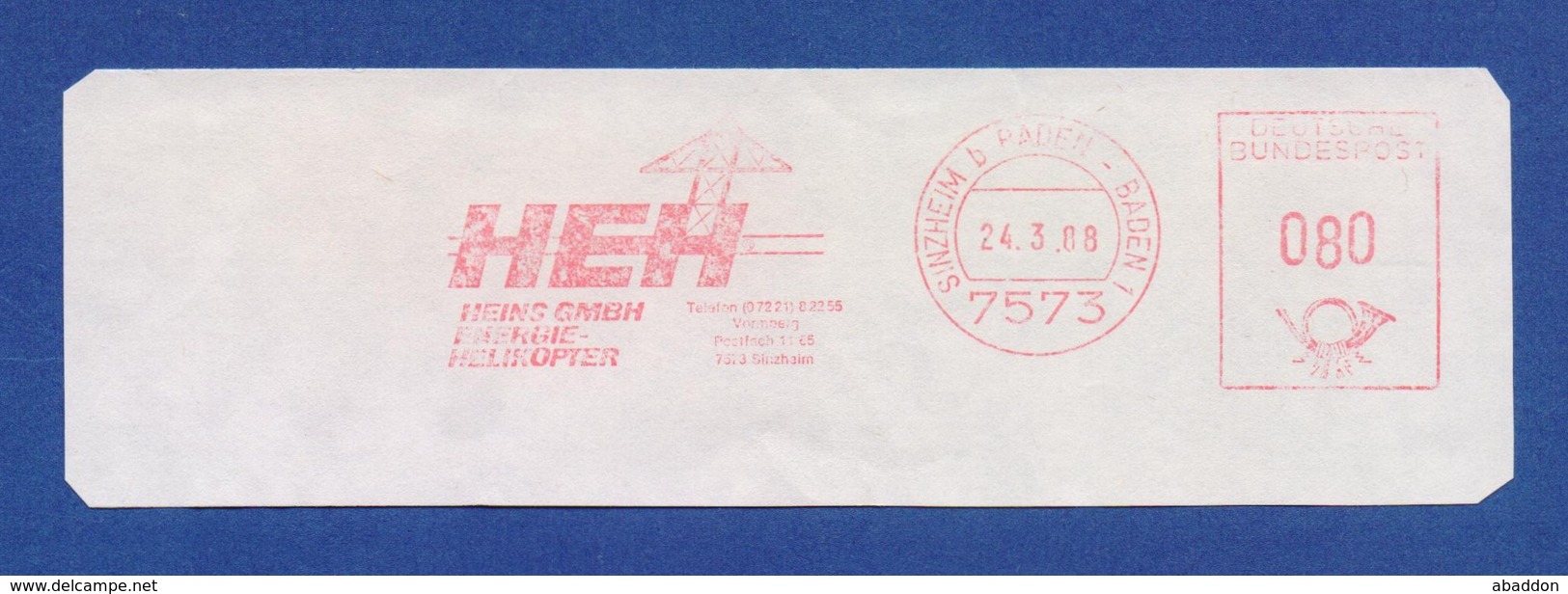 BRD AFS - SINZHEIM, HEH Heins GmbH - Energie Helikopter 1988 - Maschinenstempel (EMA)