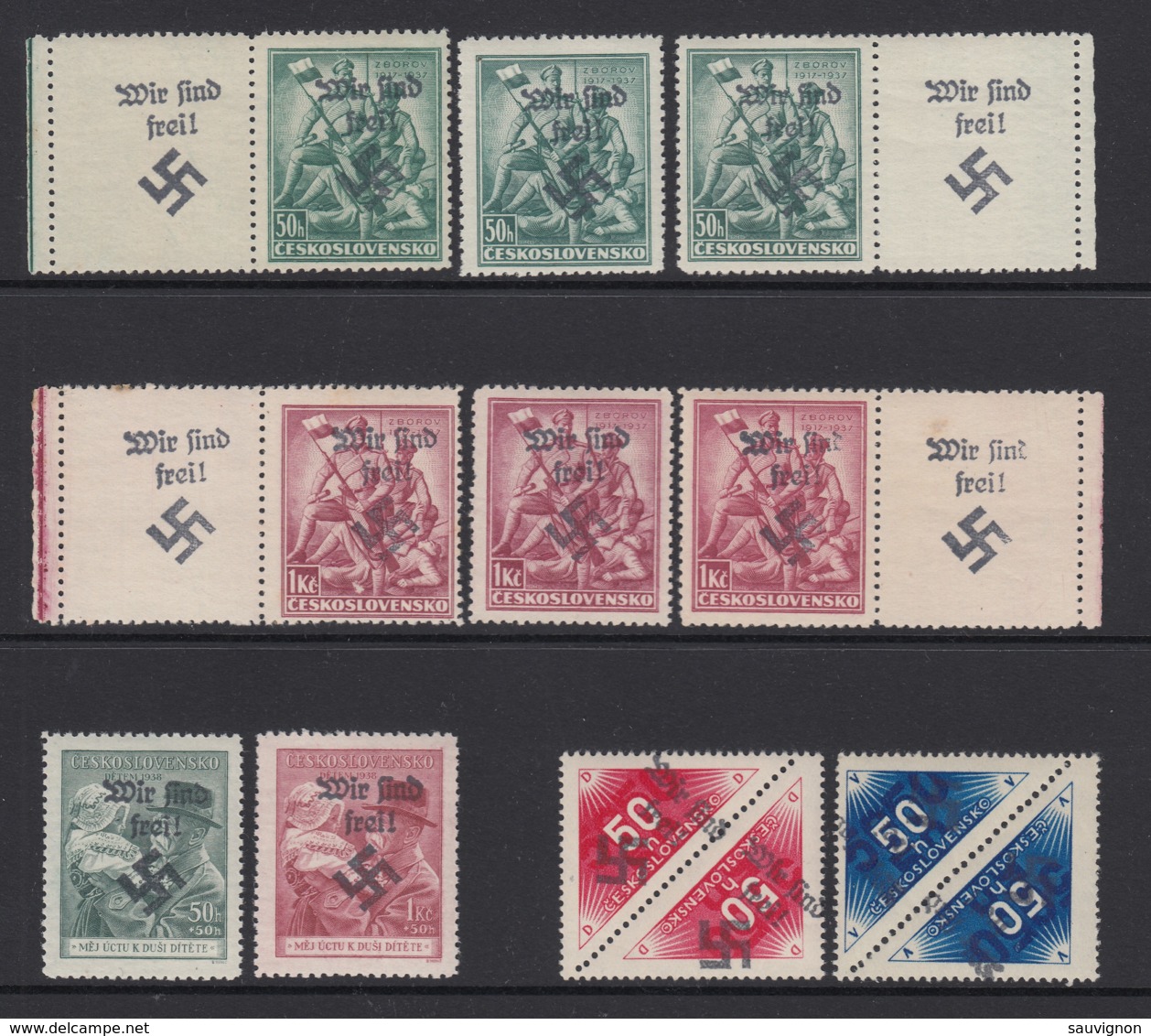 Deutsches Reich. 4 Steckkarten Lokalausgaben Sudetenland-Überdrucke 1938