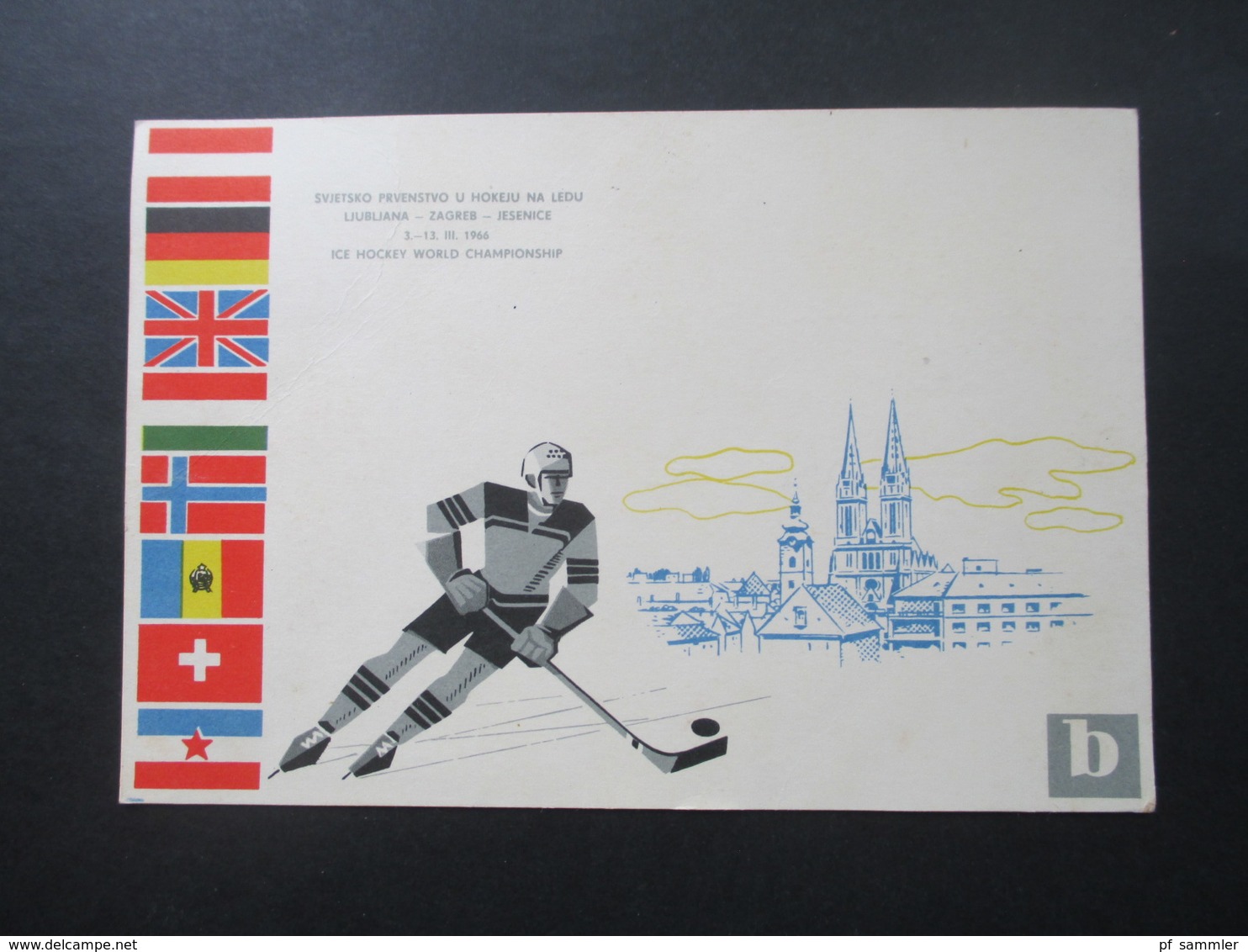 AK Sonderkarte 1966 Eishockey WM Ljubljana - Zagreb - Jessenice Udzsgp 1966 - Wintersport