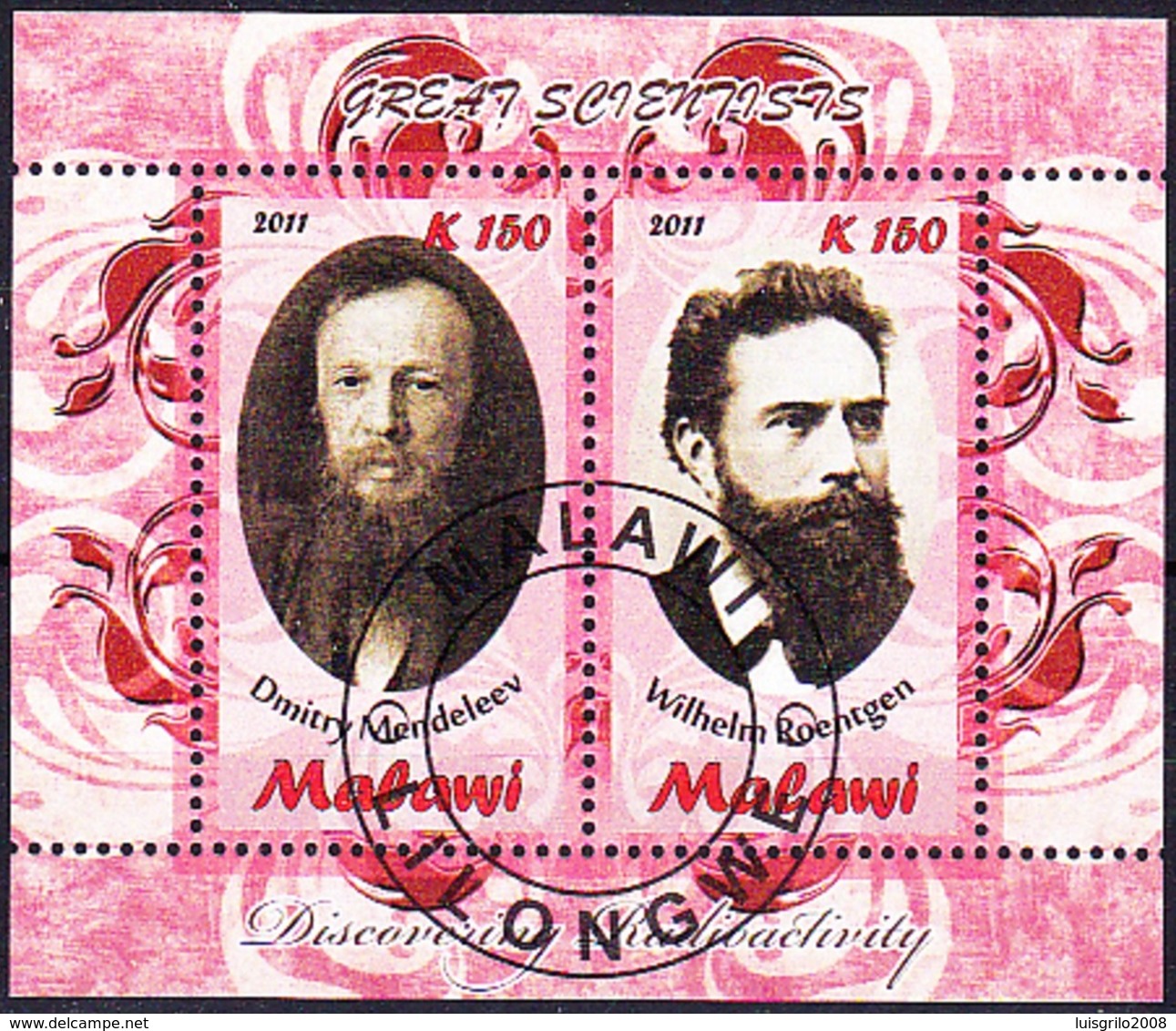 Chemists DMITRY MENDELEEV / WILHELM ROENTGEN - Great Scientists, Malawi 2011 / Private Issue - Mini Sheet - Chimica