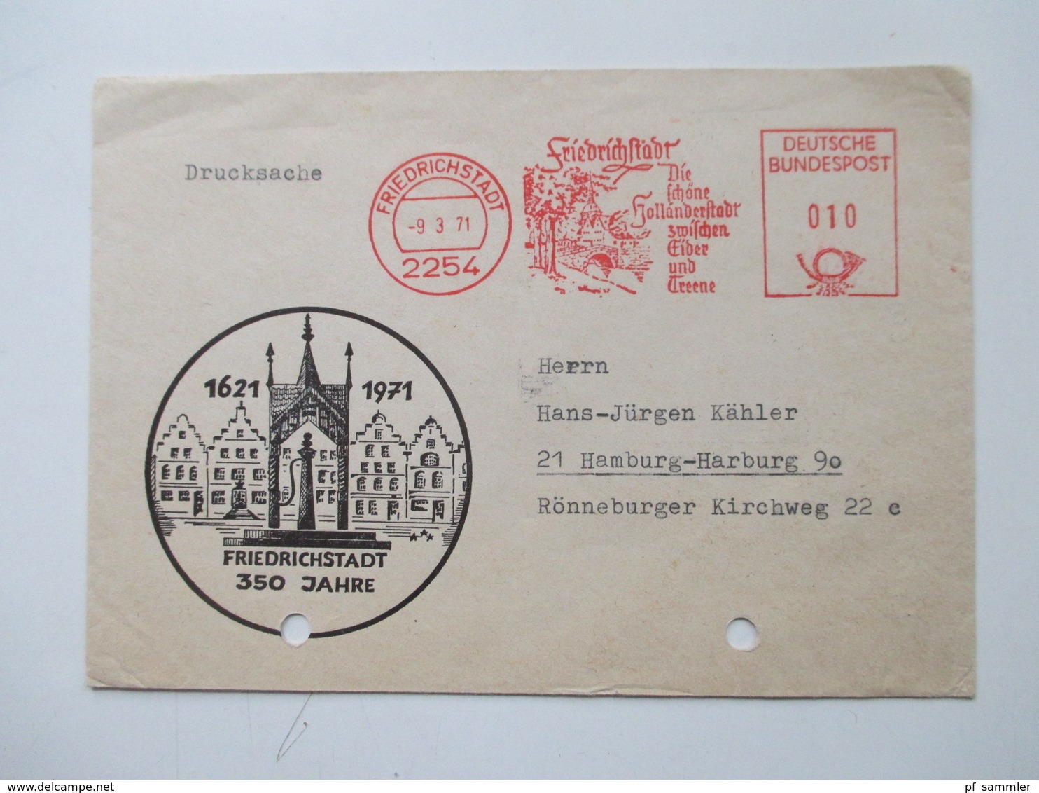 Friedrichstadt Eider Posten 2 Freistempel Belege / 1x Nachporto / 2 Karten / Aufkleber Und 2 Notgeldscheine Von 1921 - Sammlungen (ohne Album)