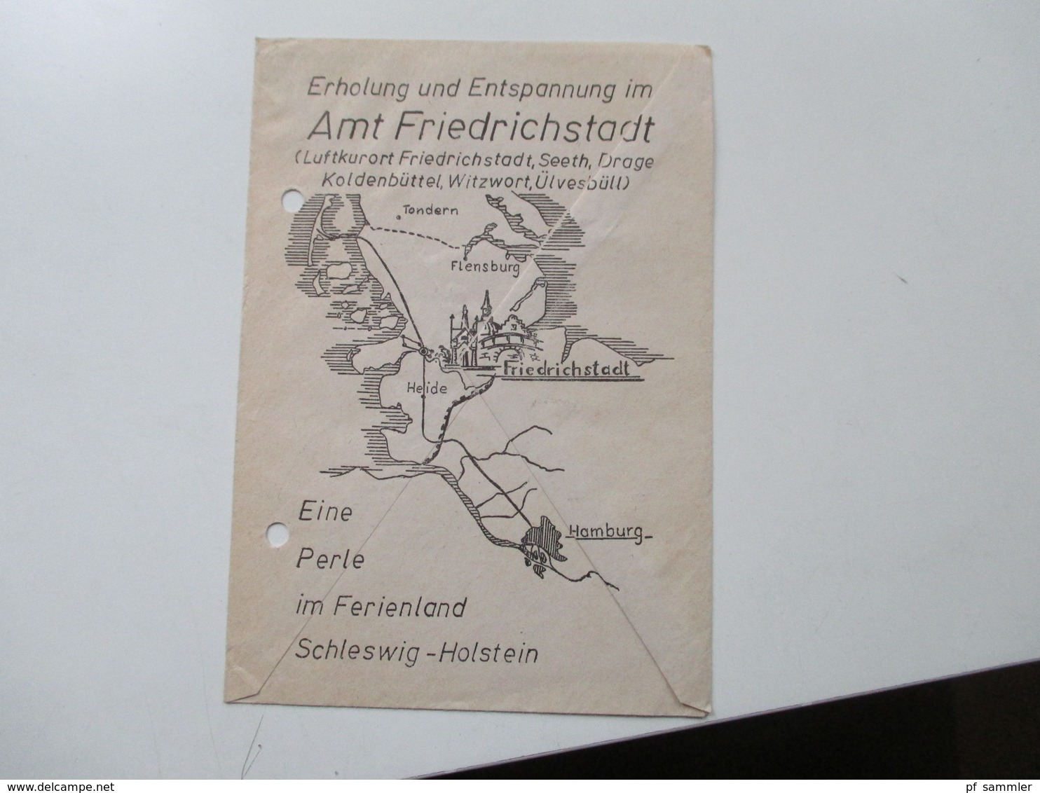 Friedrichstadt Eider Posten 2 Freistempel Belege / 1x Nachporto / 2 Karten / Aufkleber Und 2 Notgeldscheine Von 1921 - Verzamelingen (zonder Album)