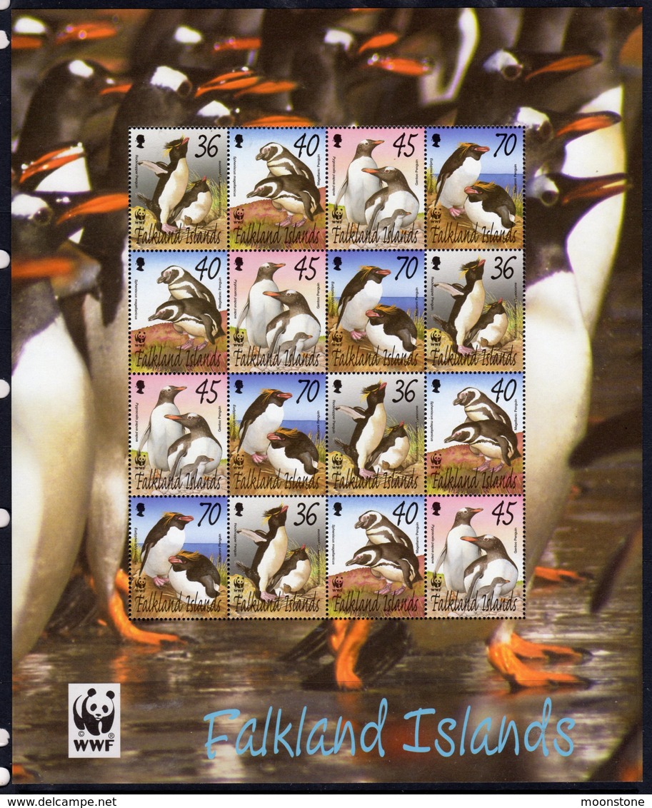 Falkland Islands 2002 Endangered Species, Penguins Complete Sheetlet Of 16, MNH, SG 937/40 - Falklandinseln