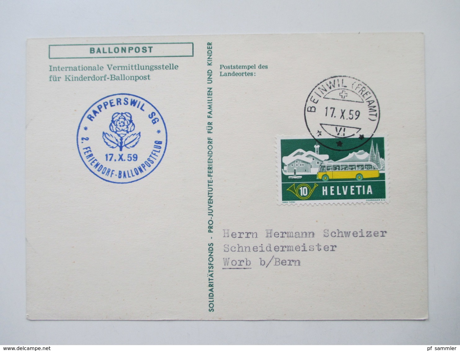 Ballonpost 1959 - 65 Schweiz Circus Knie usw. und 1x Österreich 1975 Private Ballonkarten Flüge. Schöne Motive