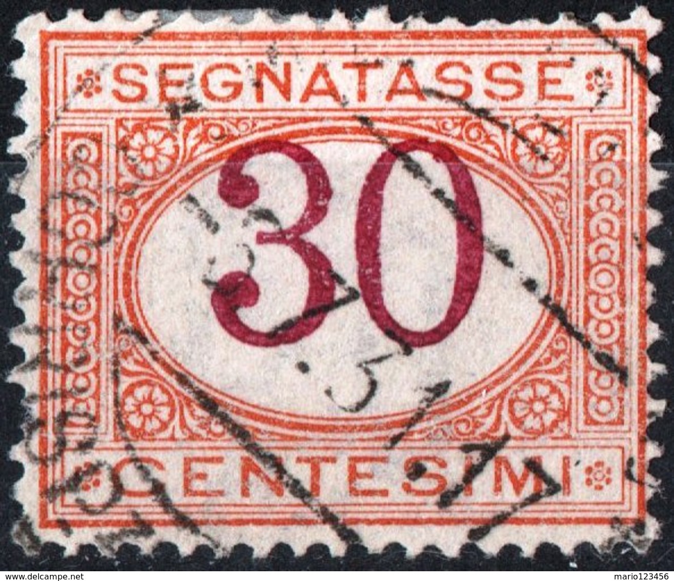 ITALIA, ITALY, REGNO, SEGNATASSE, 1870, 30 C., FRANCOBOLLO USATO Sass. S7, Mi. P7a, Scott J8, YT T8 - Segnatasse